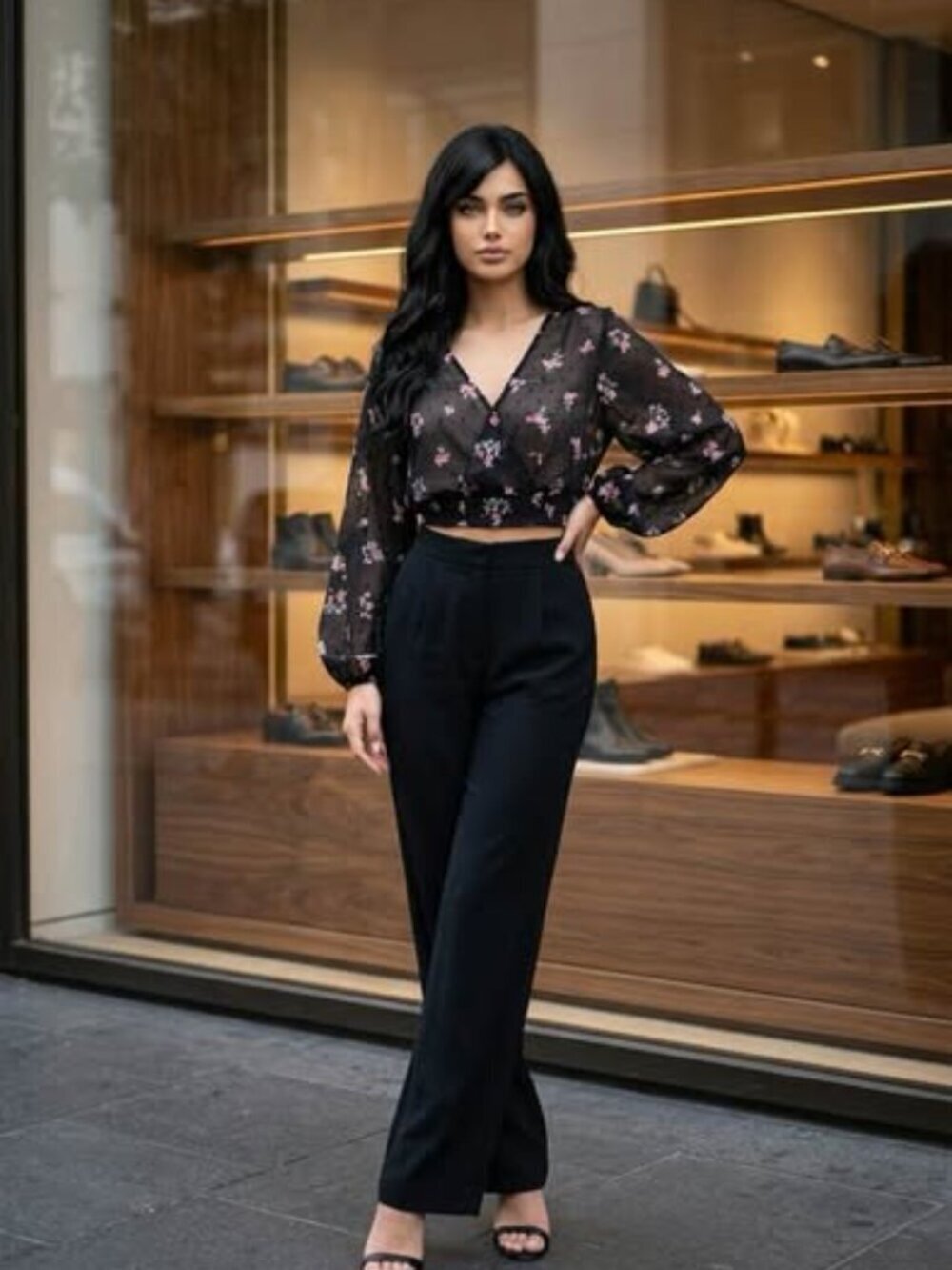Forever 21 Black Floral Top Size M